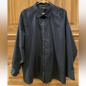 Lands' End Cotton Women’s Button-Up Blouse Blue & Green Plaid 24W